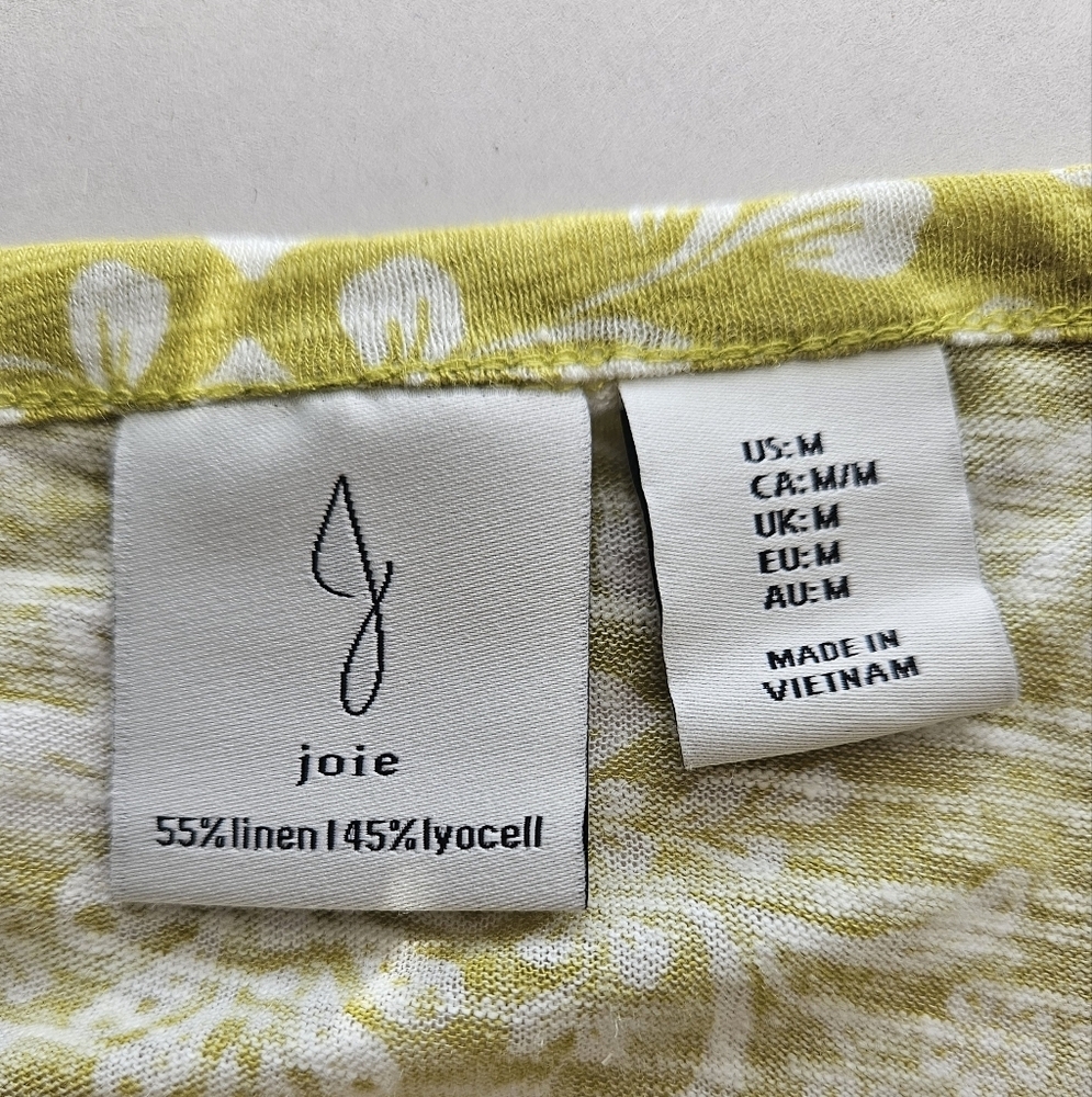 Joie Linen Blend Boho Print Yellow Green Button Detail Scoopneck Paisley Top - Picture 8 of 8